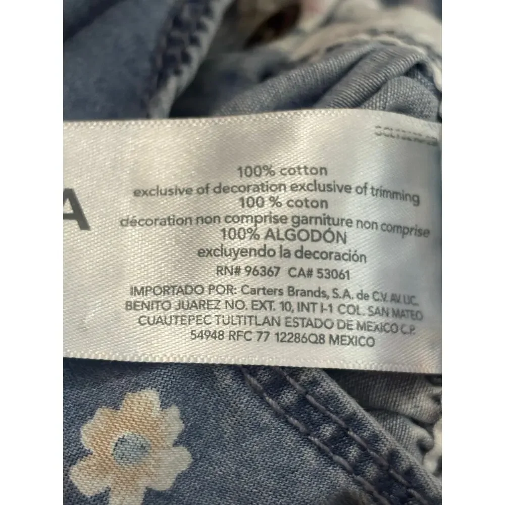 OshKosh B'Gosh Denim Overalls Dress Coverall Jumper Girls Size 3T Roses Flowers